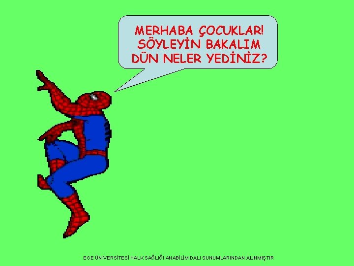 MERHABA ÇOCUKLAR! SÖYLEYİN BAKALIM DÜN NELER YEDİNİZ? EGE ÜNİVERSİTESİ HALK SAĞLIĞI ANABİLİM DALI SUNUMLARINDAN