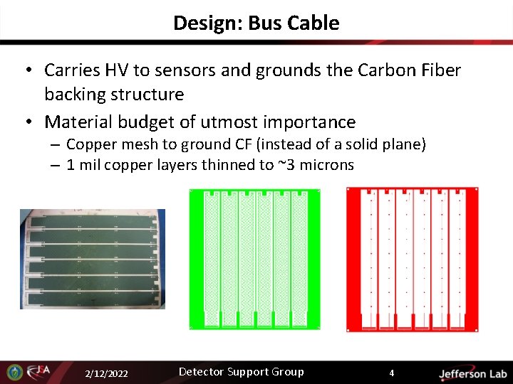 Design: Bus Cable • Carries HV to sensors and grounds the Carbon Fiber backing