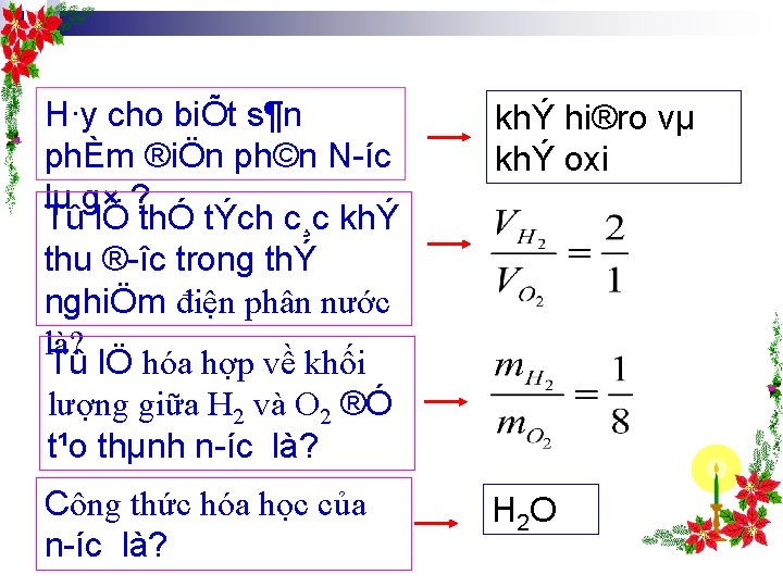 H·y cho biÕt s¶n phÈm ®iÖn ph©n N íc lµ g× ? Tû lÖ