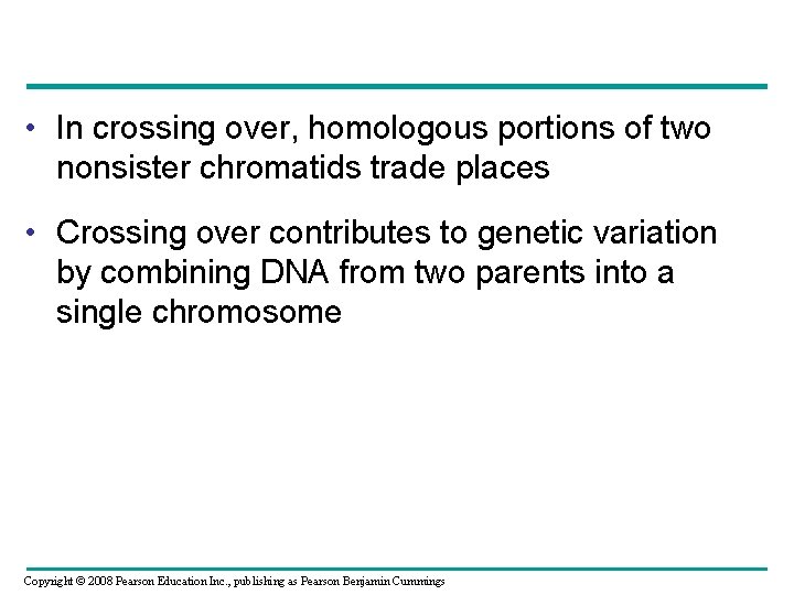  • In crossing over, homologous portions of two nonsister chromatids trade places •