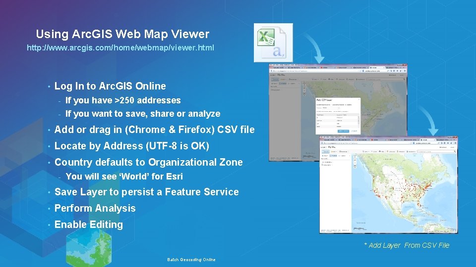 Using Arc. GIS Web Map Viewer http: //www. arcgis. com/home/webmap/viewer. html • Log In