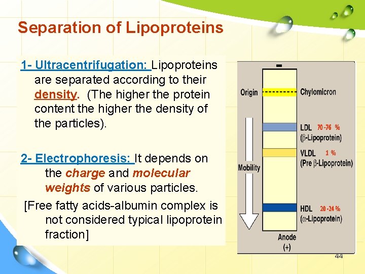 Separation of Lipoproteins 1 - Ultracentrifugation: Lipoproteins are separated according to their density. (The