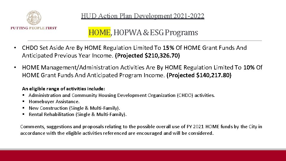 HUD Action Plan Development 2021 -2022 HOME, HOPWA & ESG Programs • CHDO Set