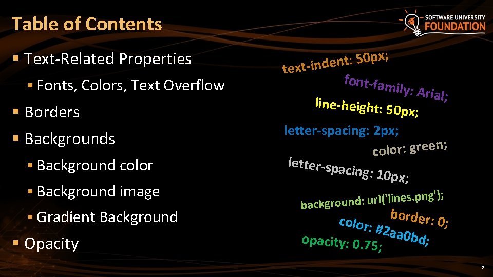 Table of Contents § Text-Related Properties § Fonts, Colors, Text Overflow § Borders §