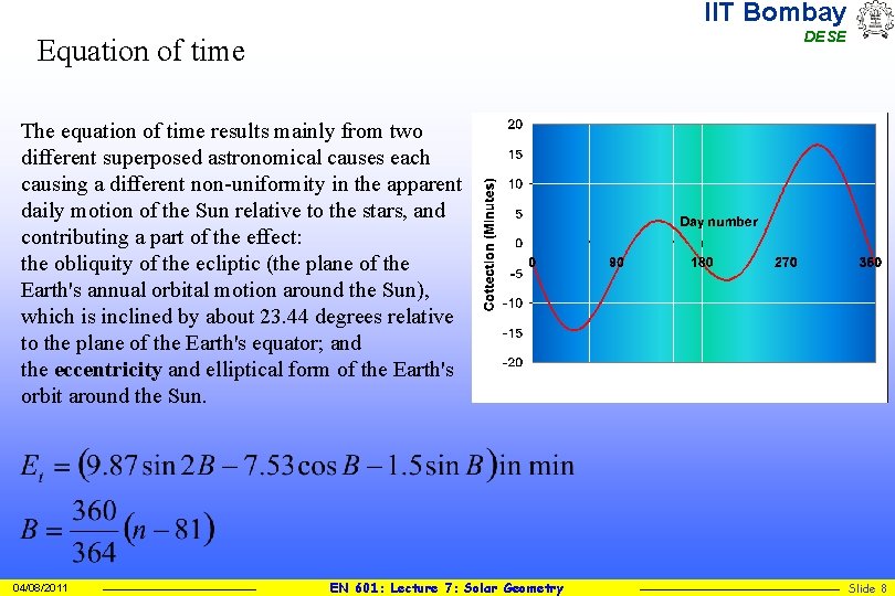 IIT Bombay DESE Equation of time The equation of time results mainly from two