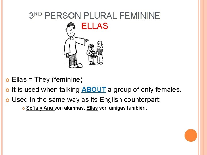 3 RD PERSON PLURAL FEMININE ELLAS Ellas = They (feminine) It is used when