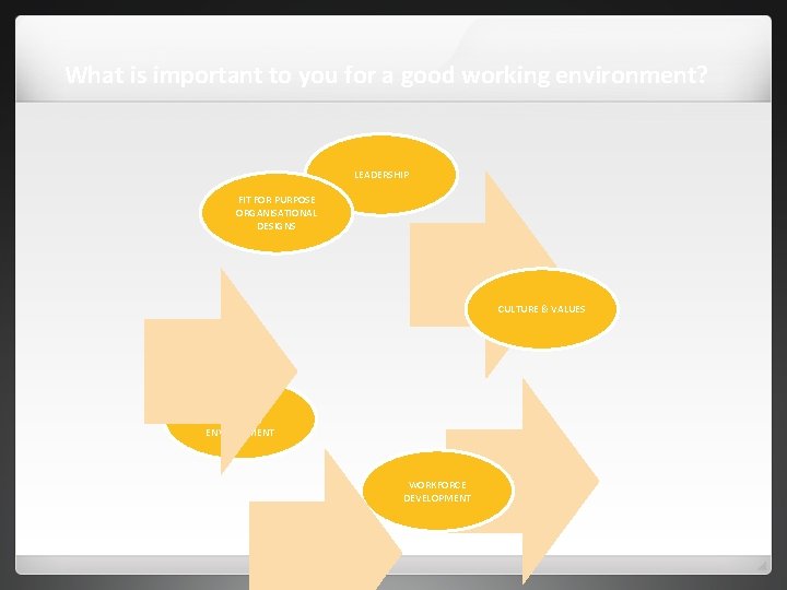 What is important to you for a good working environment? LEADERSHIP FIT FOR PURPOSE