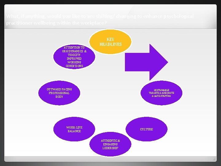 What, if anything, would you like to see shifting/ changing to enhance psychological practitioner