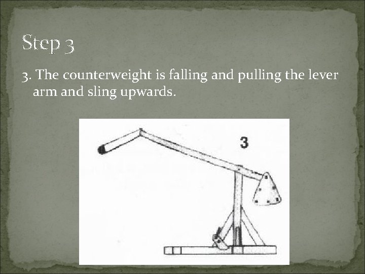 Step 3 3. The counterweight is falling and pulling the lever arm and sling