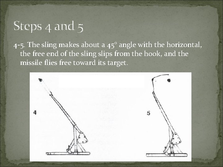 Steps 4 and 5 4 -5. The sling makes about a 45° angle with