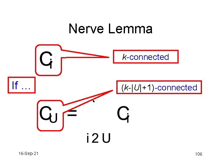 Nerve Lemma k-connected If … 16 -Sep-21 (k-|U|+1)-connected 106 