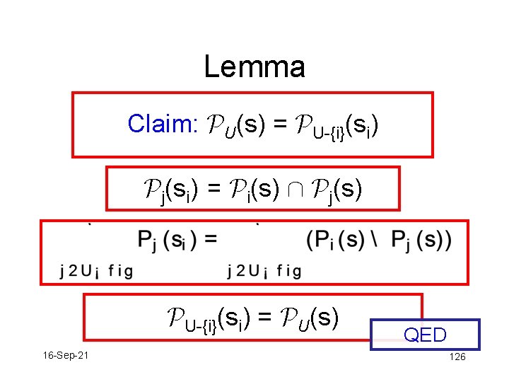 Lemma Claim: PU(s) = PU-{i}(si) Pj(si) = Pi(s) Å Pj(s) PU-{i}(si) = PU(s) 16