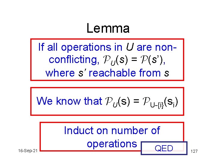 Lemma If all operations in U are nonconflicting, PU(s) = P(s’), where s’ reachable