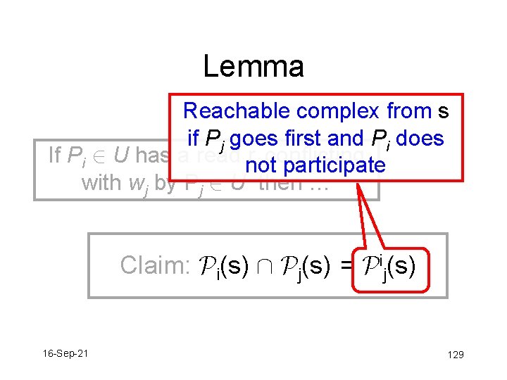 Lemma Reachable complex from s if Pj goes first and Pi does If Pi