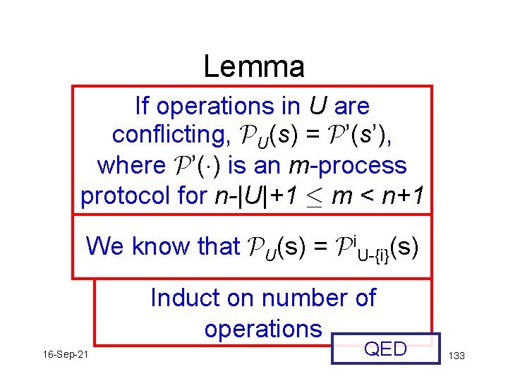 Lemma If operations in U are conflicting, PU(s) = P’(s’), where P’(¢) is an