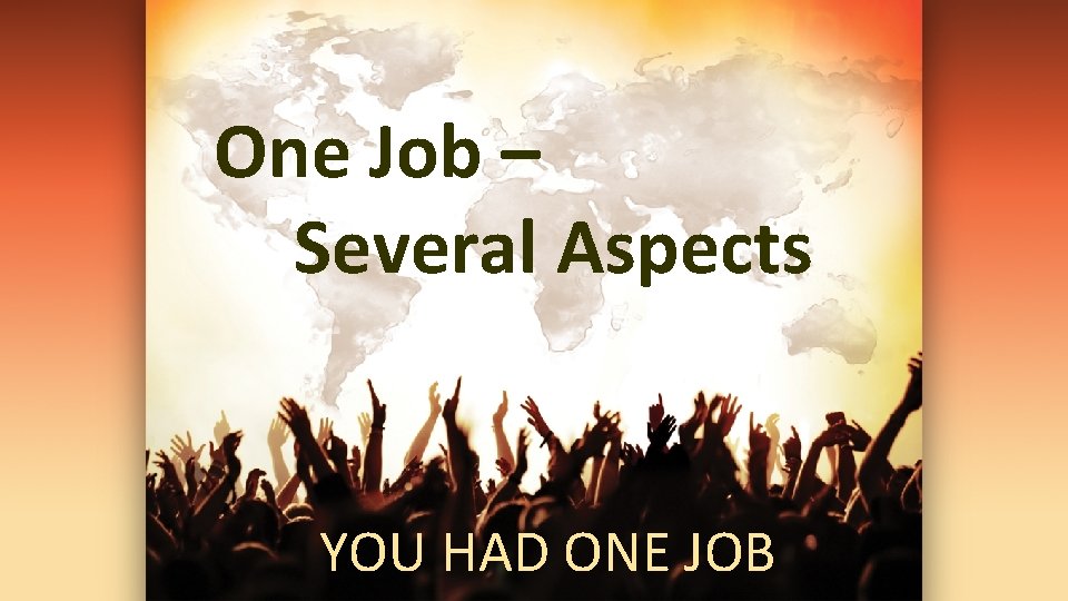 One Job – Several Aspects YOU HAD ONE JOB 