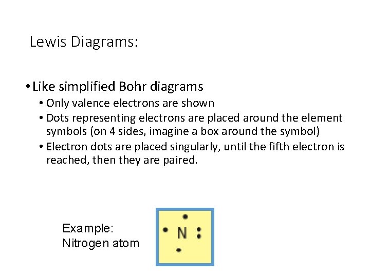 Lewis Diagrams: • Like simplified Bohr diagrams • Only valence electrons are shown •