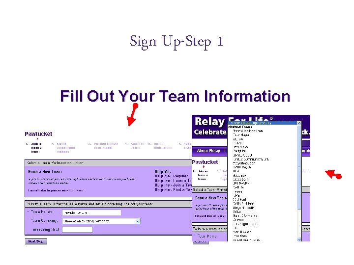 Sign Up-Step 1 Fill Out Your Team Information 