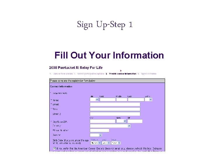 Sign Up-Step 1 Fill Out Your Information 