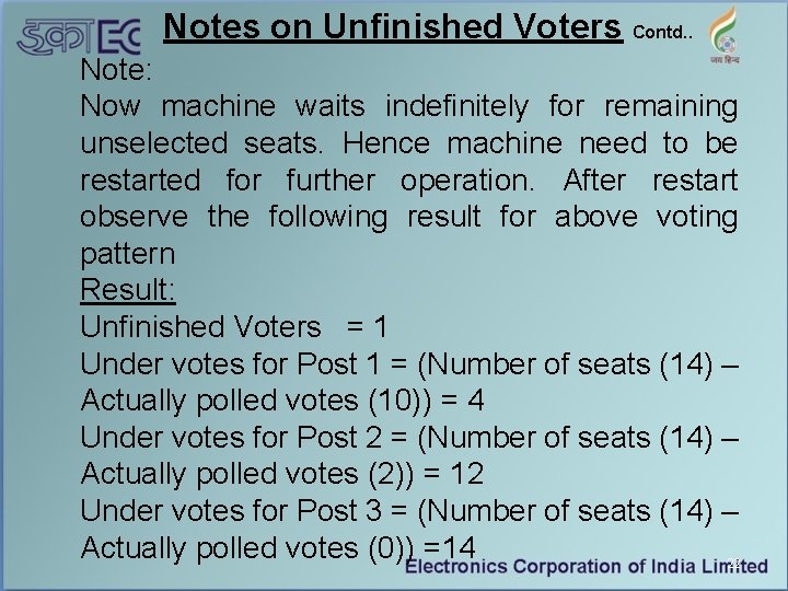 Notes on Unfinished Voters Contd. . Note: Now machine waits indefinitely for remaining unselected