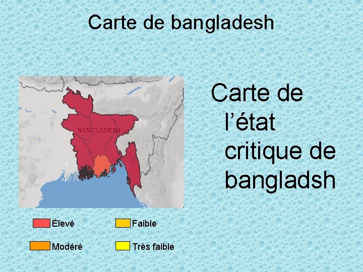 Carte de bangladesh Carte de l’état critique de bangladsh Élevé Faible Modéré Très faible