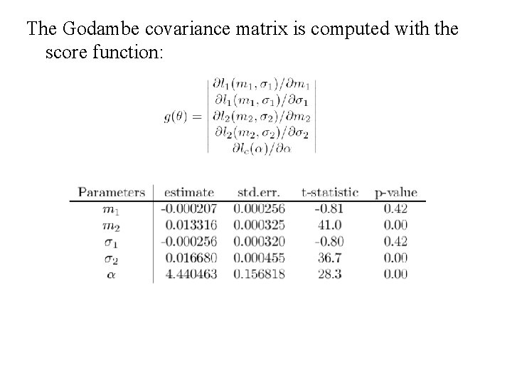 The Godambe covariance matrix is computed with the score function: 