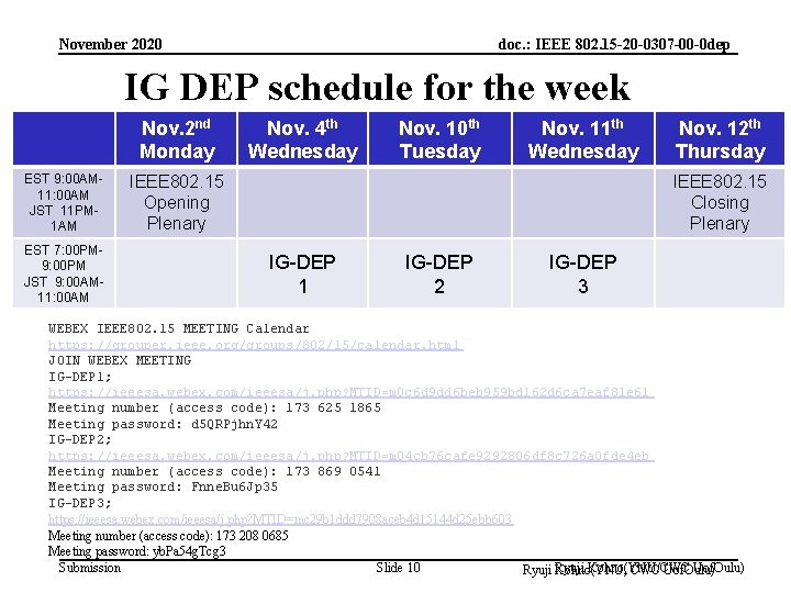 November 2020 doc. : IEEE 802. 15 -20 -0307 -00 -0 dep IG DEP
