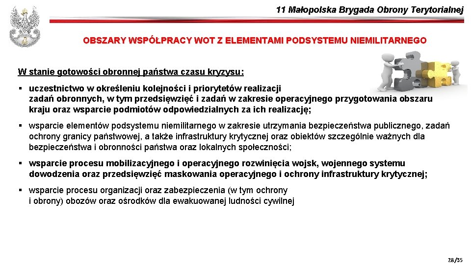 11 Małopolska Brygada Obrony Terytorialnej OBSZARY WSPÓŁPRACY WOT Z ELEMENTAMI PODSYSTEMU NIEMILITARNEGO W stanie