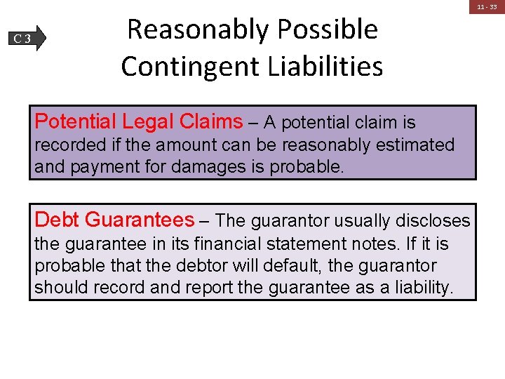 C 3 Reasonably Possible Contingent Liabilities Potential Legal Claims – A potential claim is