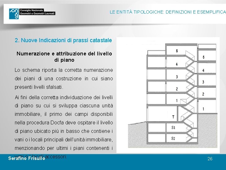 LE ENTITÀ TIPOLOGICHE: DEFINIZIONI E ESEMPLIFICA 2. Nuove Indicazioni di prassi catastale Numerazione e