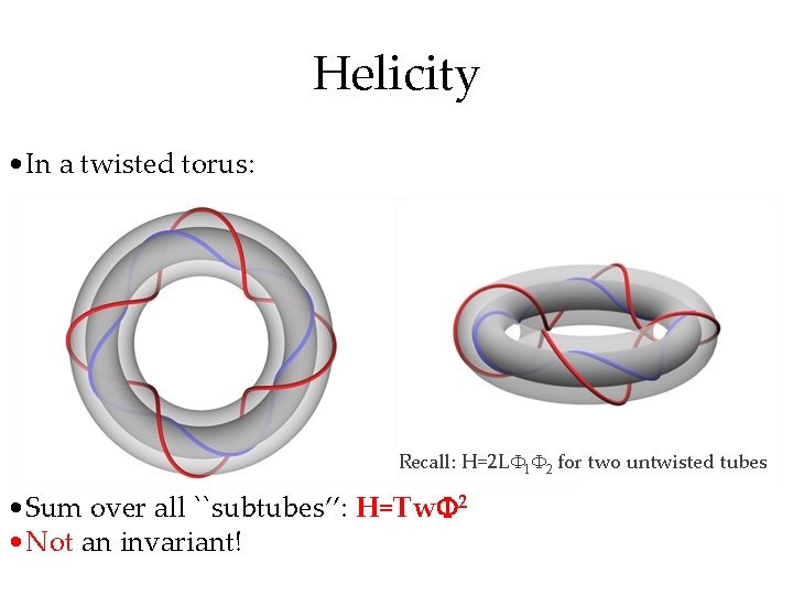 Helicity • In a twisted torus: Recall: H=2 L 1 2 for two untwisted