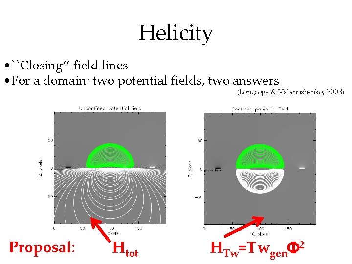 Helicity • ``Closing’’ field lines • For a domain: two potential fields, two answers