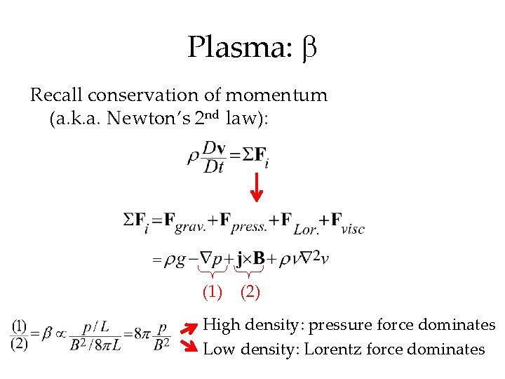 Plasma: Recall conservation of momentum (a. k. a. Newton’s 2 nd law): (1) (2)