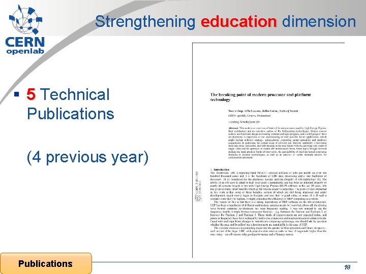 Strengthening education dimension § 5 Technical Publications (4 previous year) Publications 18 Strengthening education dimension § 5 Technical Publications (4 previous year) Publications 18