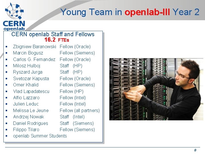 Young Team in openlab-III Year 2 CERN openlab Staff and Fellows 16. 2 FTEs Young Team in openlab-III Year 2 CERN openlab Staff and Fellows 16. 2 FTEs
