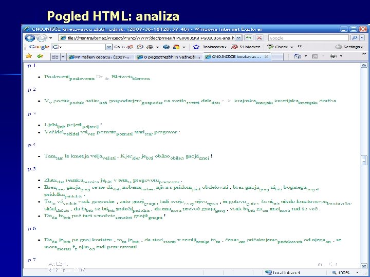 Pogled HTML: analiza AHLib II. 23 februar 2007 Tomaž Erjavec 