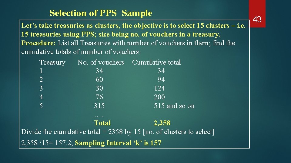 Selection of PPS Sample Let’s take treasuries as clusters, the objective is to select