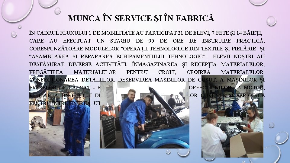 MUNCA ÎN SERVICE ȘI ÎN FABRICĂ ÎN CADRUL FLUXULUI 1 DE MOBILITATE AU PARTICIPAT