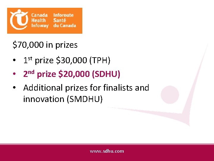 Title Here $70, 000 in prizes • 1 st prize $30, 000 (TPH) •