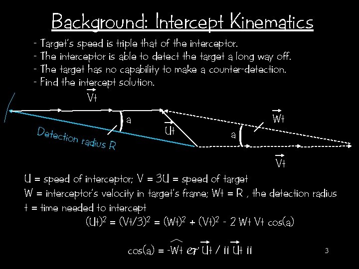 Background: Intercept Kinematics - Target’s speed is triple that of the interceptor. - The