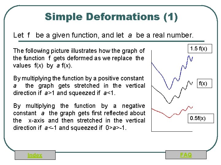 Simple Deformations (1) Let f be a given function, and let a be a