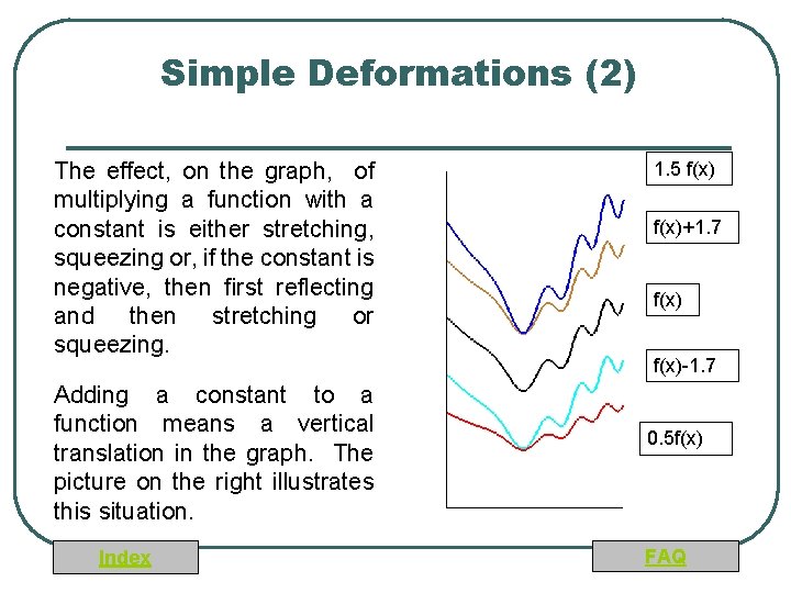 Simple Deformations (2) The effect, on the graph, of multiplying a function with a
