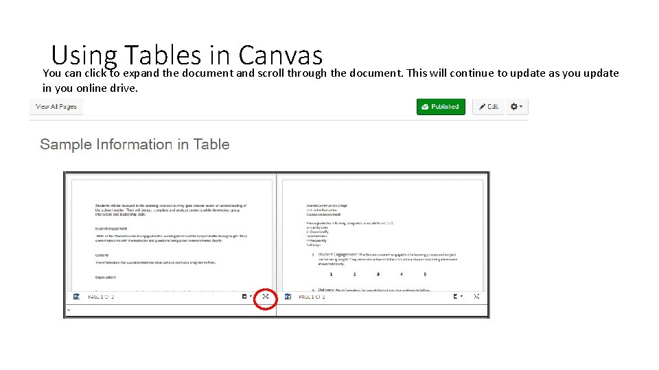 Using Tables in Canvas You can click to expand the document and scroll through