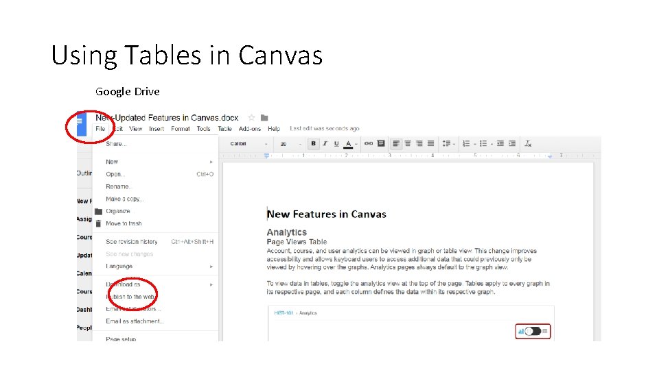 Using Tables in Canvas Google Drive 