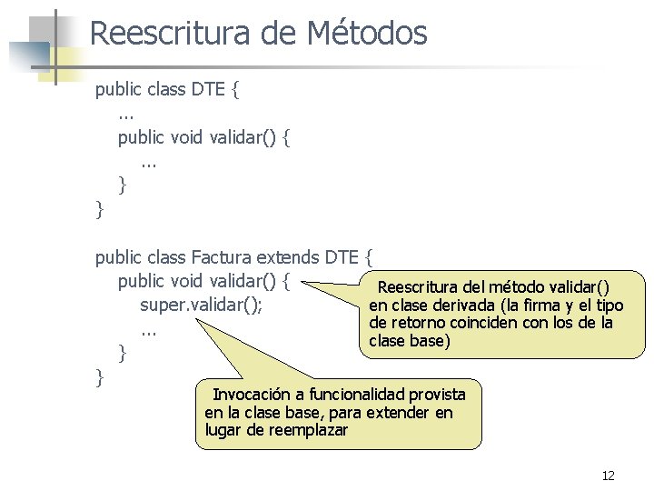 Reescritura de Métodos public class DTE {. . . public void validar() {. .