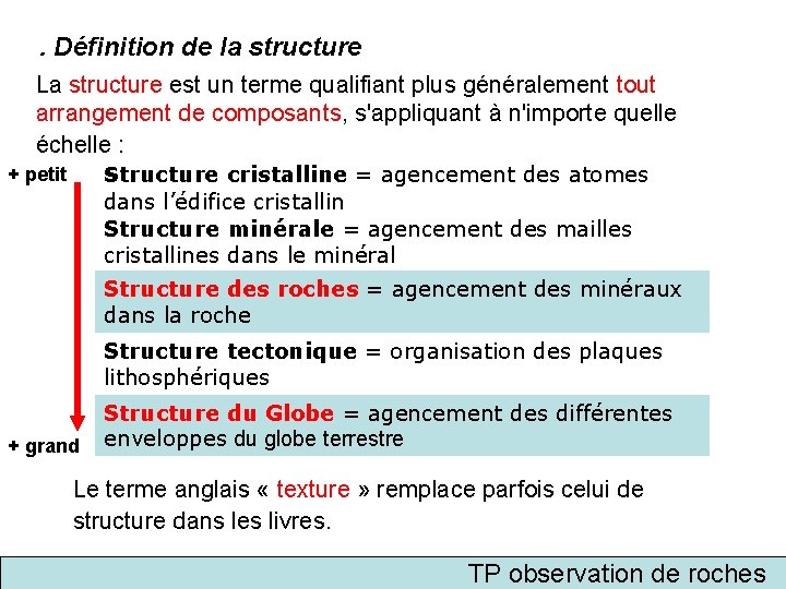 . Définition de la structure La structure est un terme qualifiant plus généralement tout