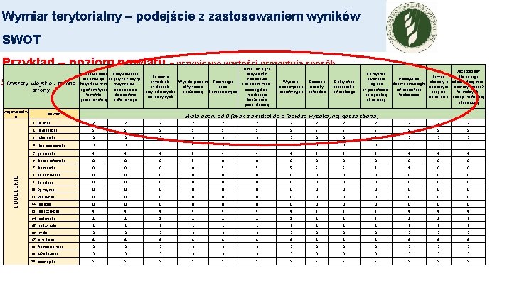 Wymiar terytorialny – podejście z zastosowaniem wyników SWOT Przykład – poziom powiatu - przypisane