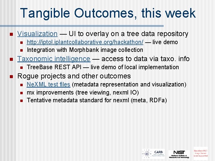 Tangible Outcomes, this week n Visualization — UI to overlay on a tree data