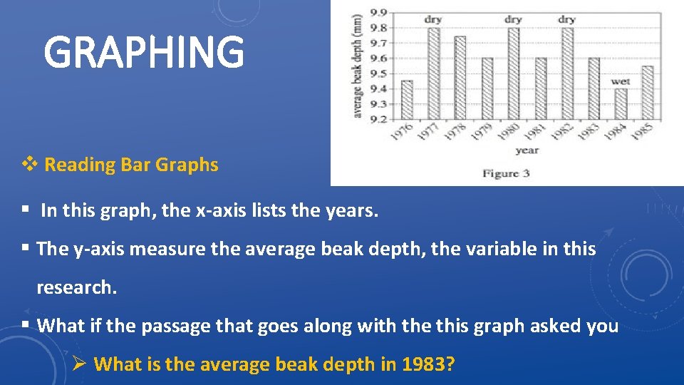 GRAPHING v Reading Bar Graphs § In this graph, the x-axis lists the years.