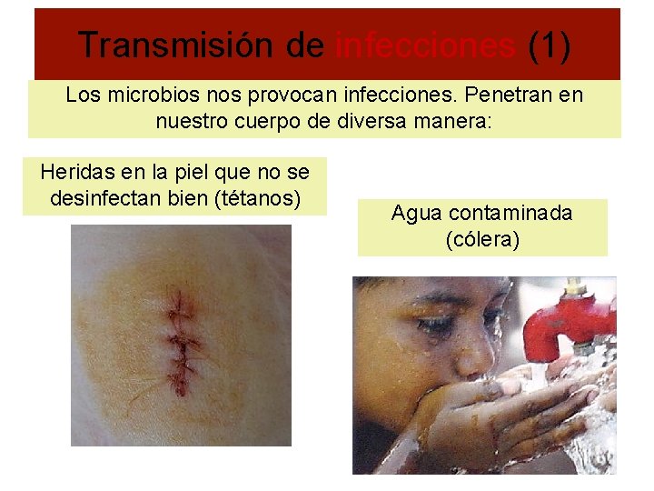 Transmisión de infecciones (1) Los microbios nos provocan infecciones. Penetran en nuestro cuerpo de